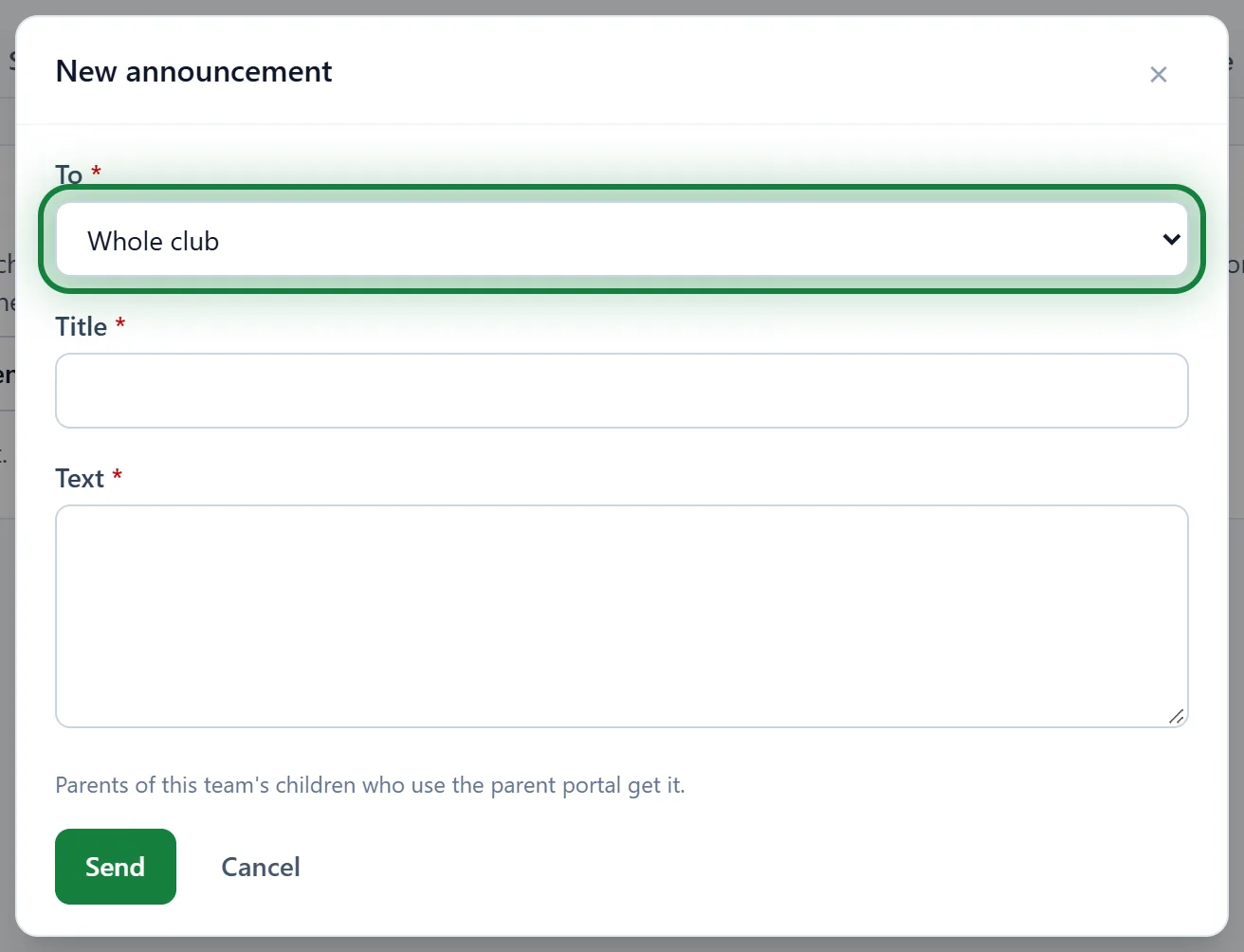 The "New announcement" form