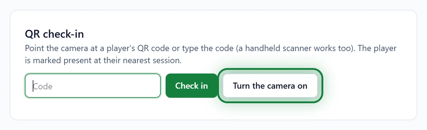 The "QR check-in" page