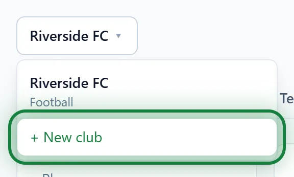 The club menu with + New club