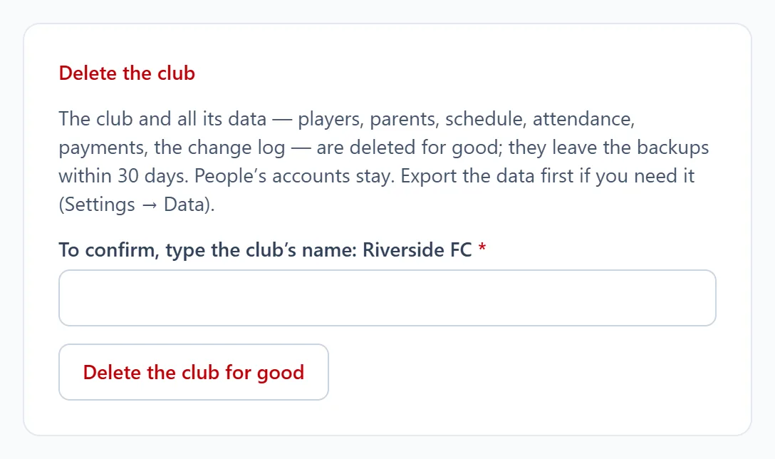 The Delete the club card