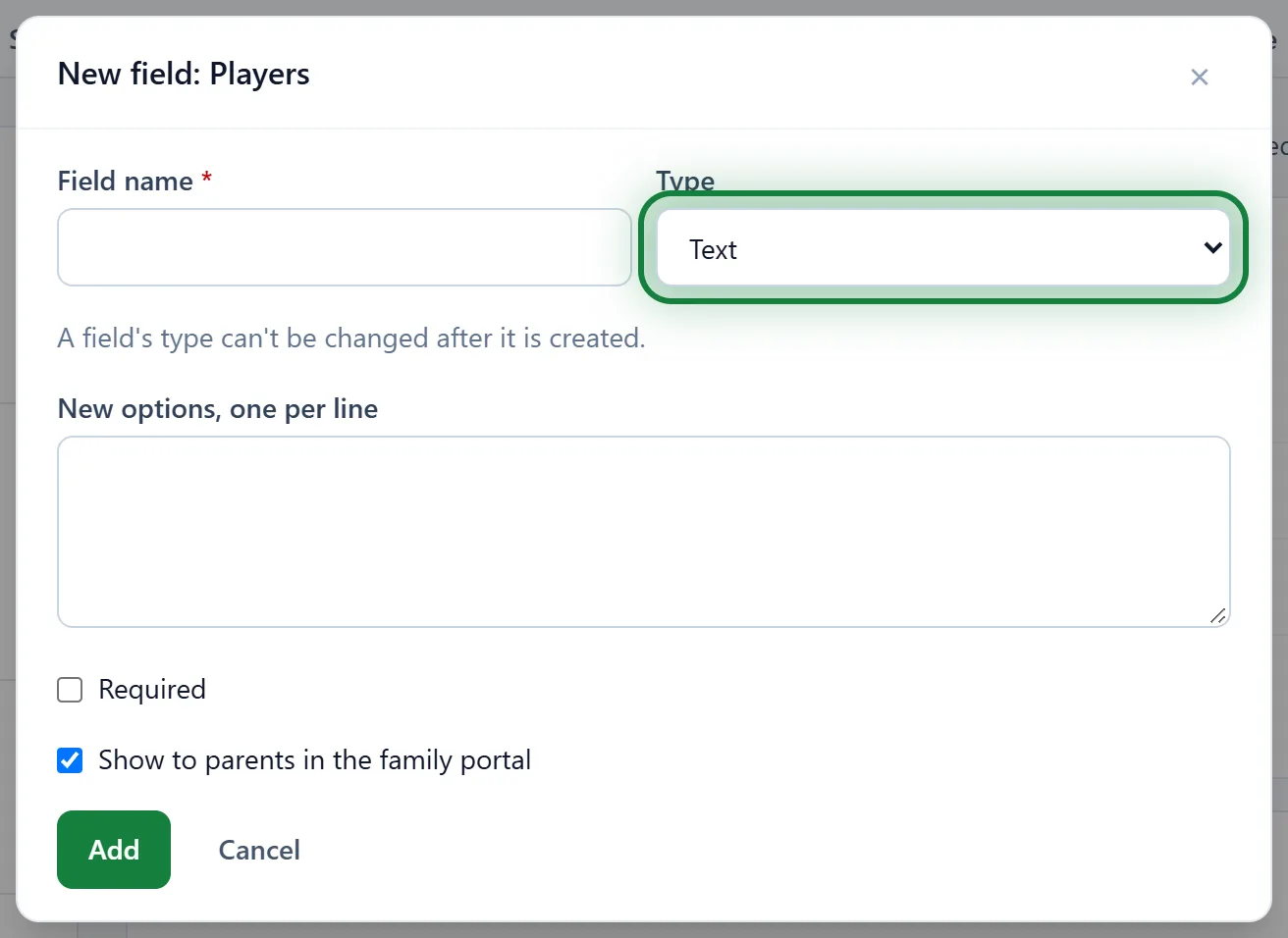 The New field form