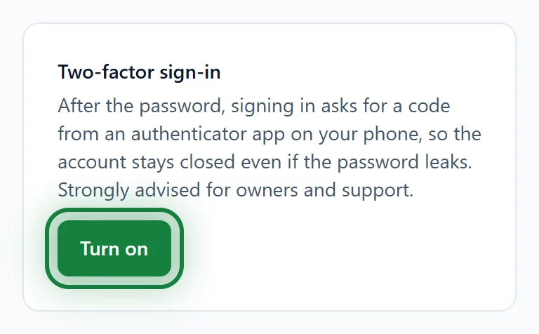 The Two-factor sign-in card