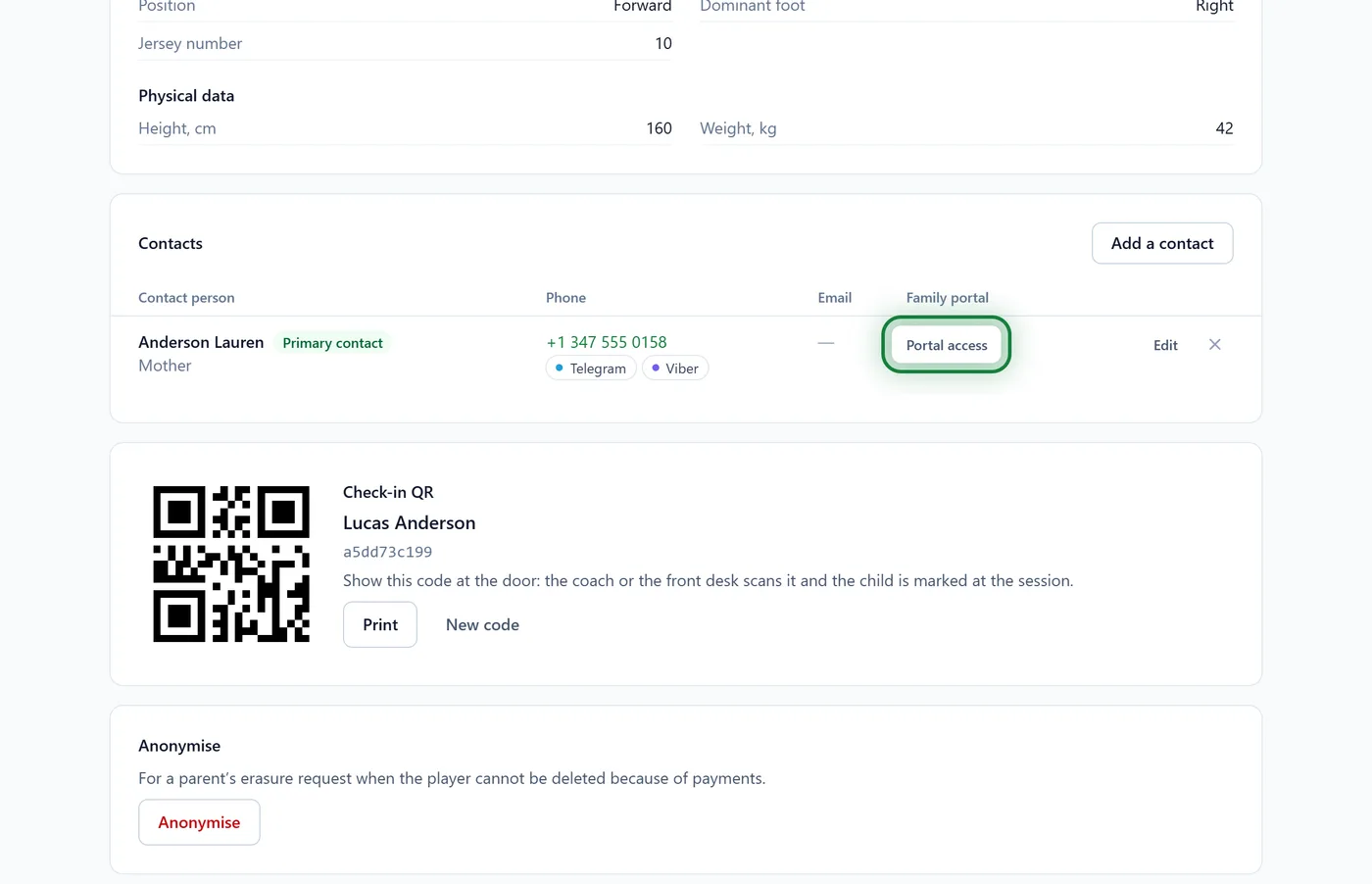 The Portal access button on a player's profile