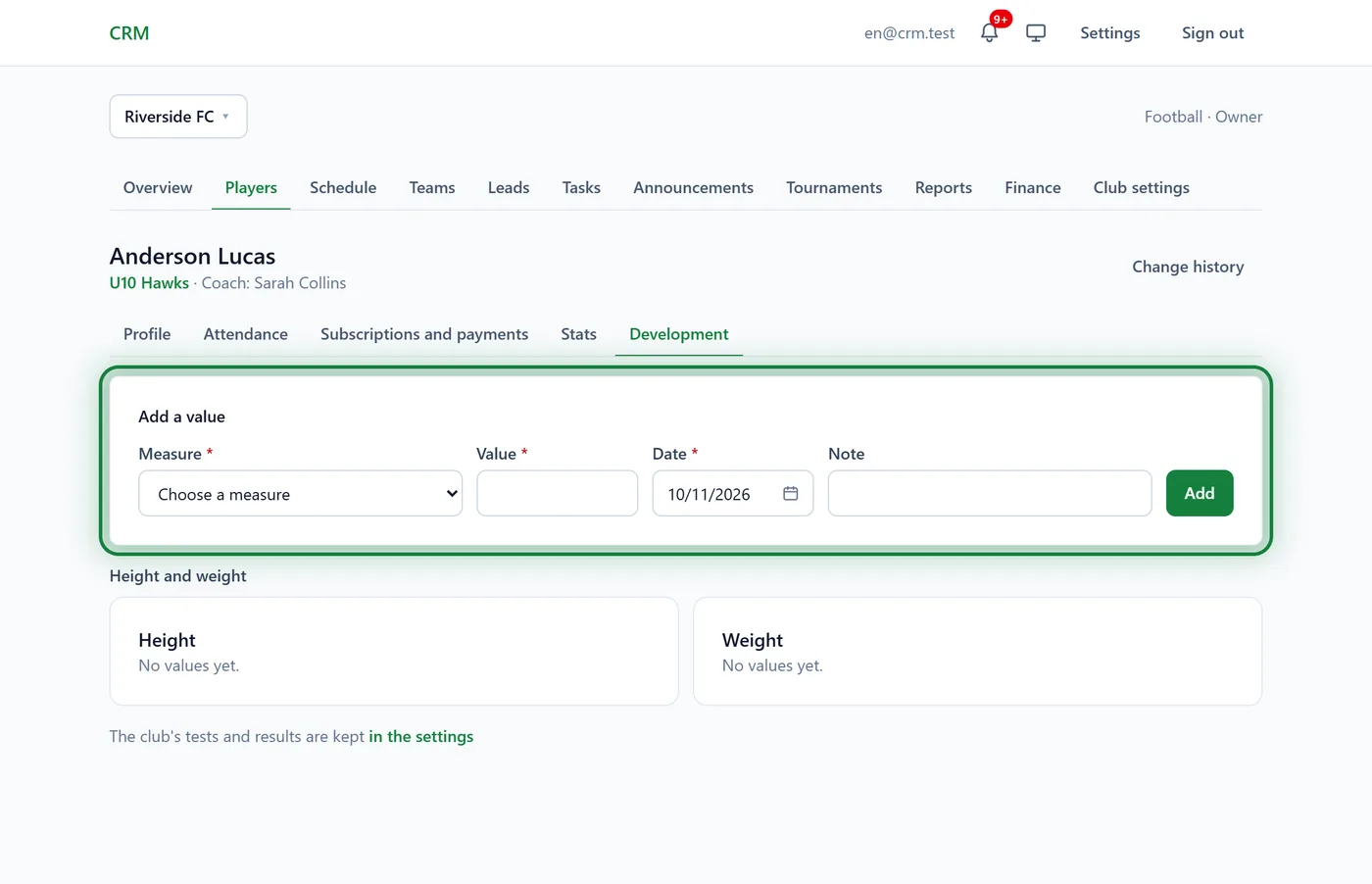 The Development tab