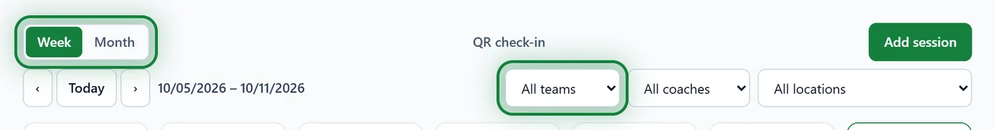 Week or month, and the schedule's filters
