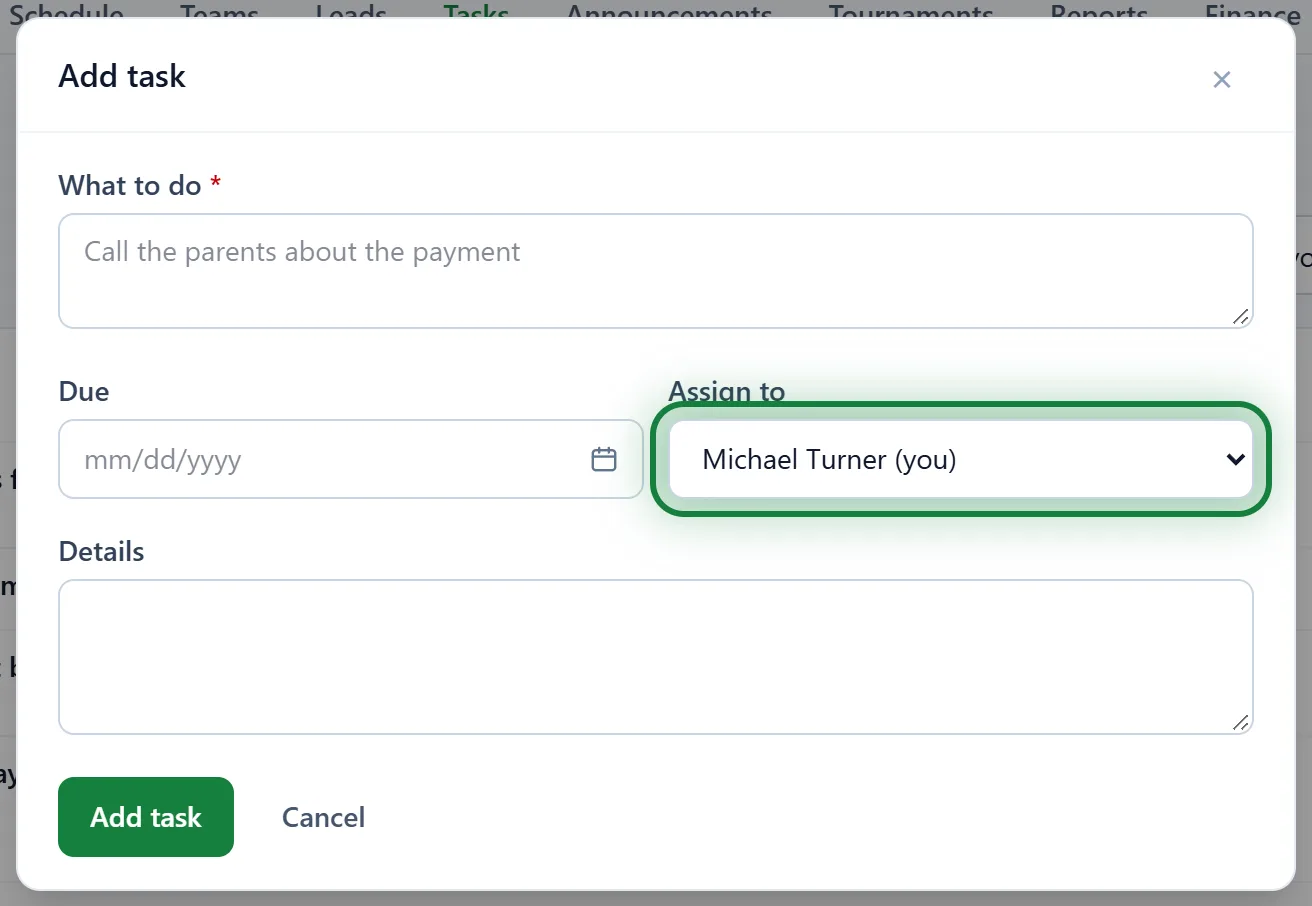 The "Add task" form
