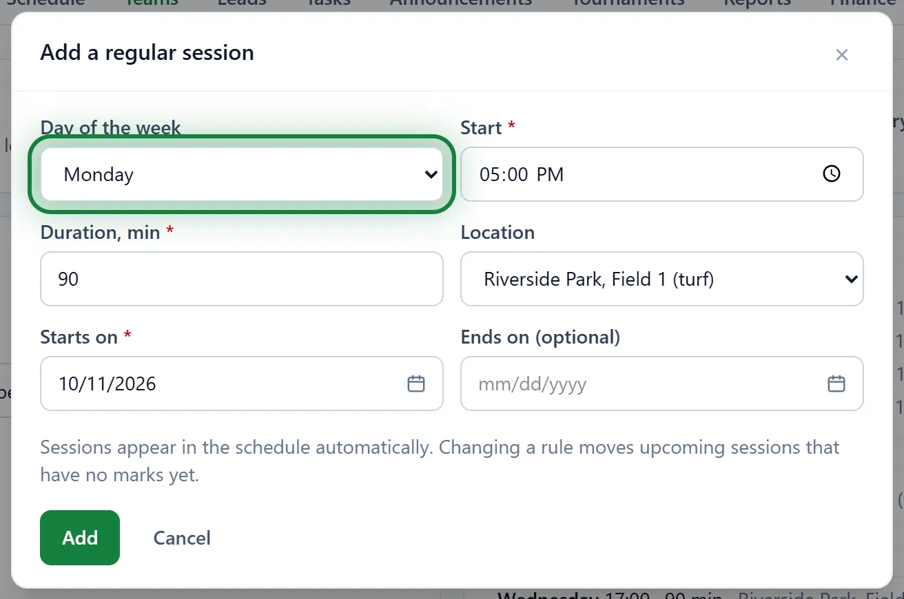 The regular session form